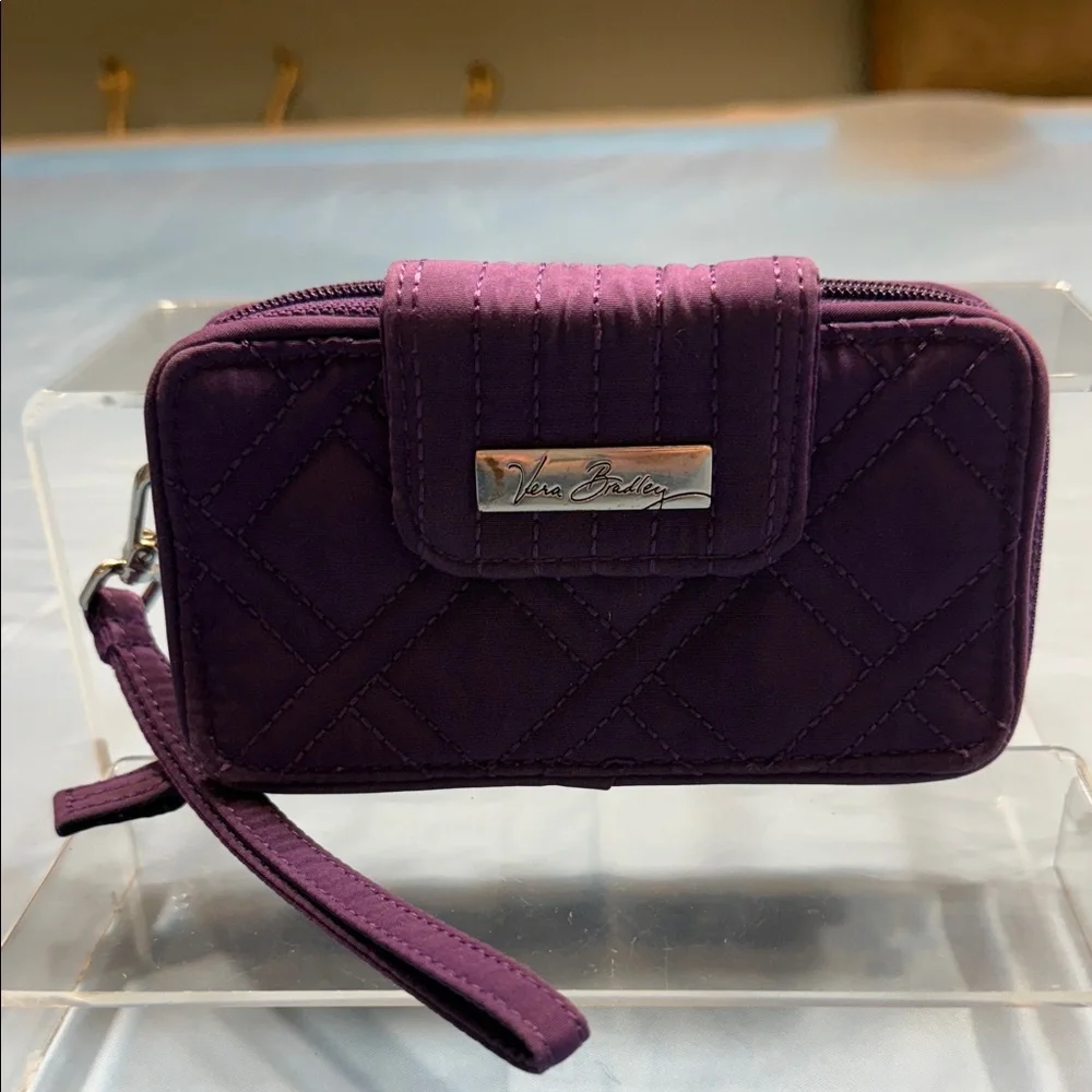 Vera Bradley Purple Quilted Wristlet and key charm - Picture 2 of 12